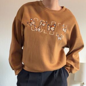 Golden Brown Sweater with Butterfly Embroidery